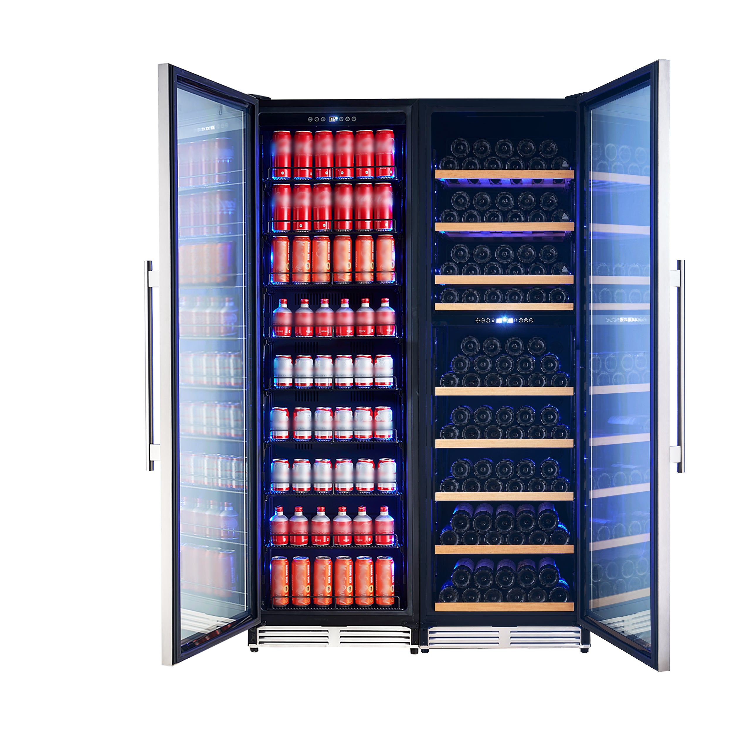Avellina 48-in, 31.8 cu.ft. triple zone side-by-side Wine/Beverage cooler, 427 cans & 94 Wine bottles, Blue LED lights