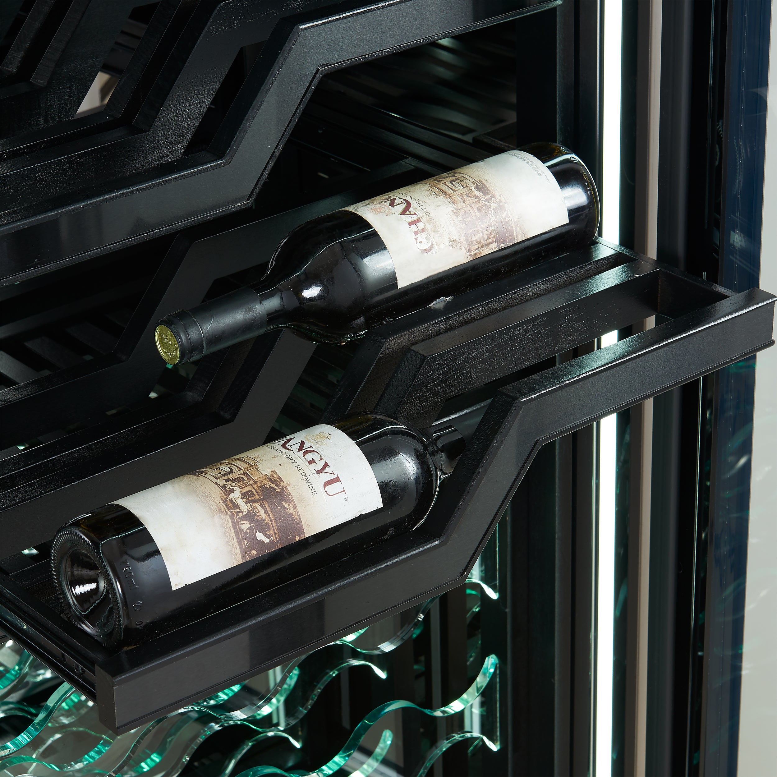 FORNO Abruzzo 48-Inch Dual Zones Wine Cellar, 102 Bottles, 24 cu. ft., Green Acrylic Holders & Black Shelves
