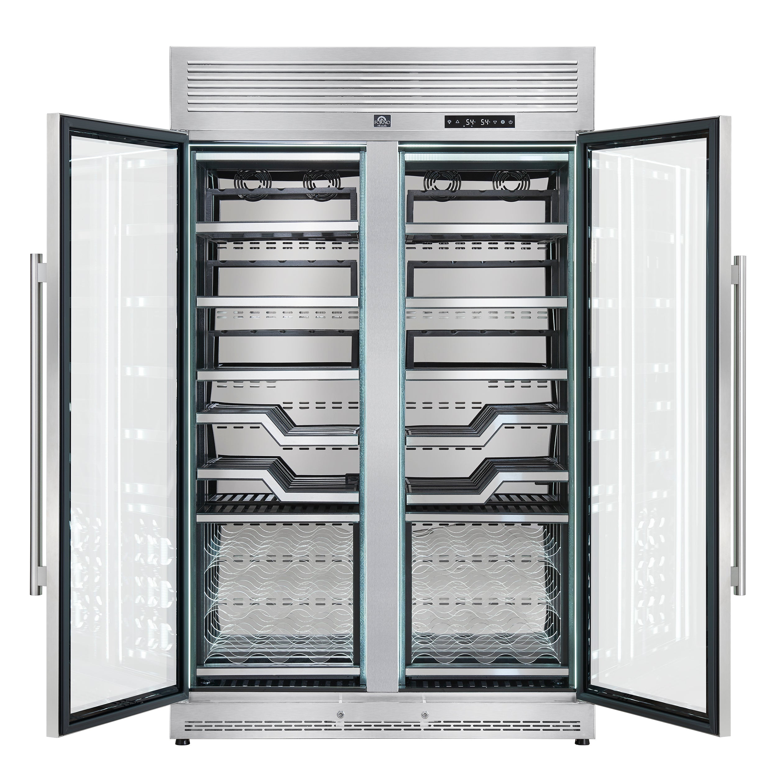 FORNO Abruzzo 48-Inch Dual Zone Wine Cellar, 102 Bottles, 24 cu. ft., Clear Acrylic Holders & Stainless Trim Shelves